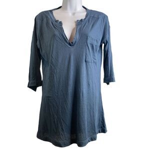 Demylee Women's Pima Cotton Blue Pocket Tee Shirt Top Size S Beachy Summery Boho